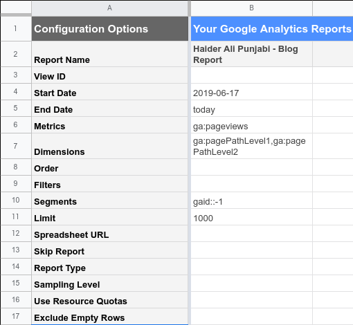 Generated Report Configuration